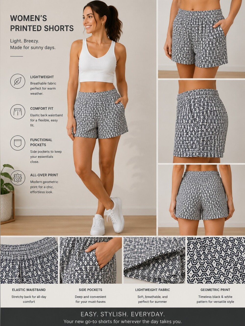 💥💙 Catherine Malandrino Black & White Geometric Print Shorts